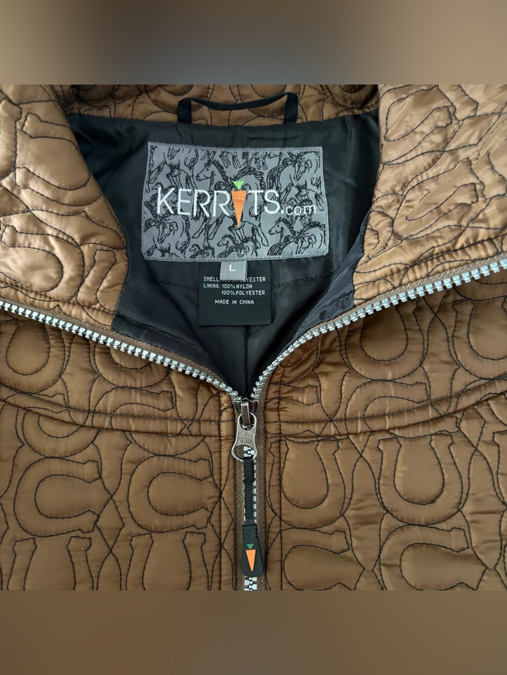 KERRITS Equestrian Brown Horseshoe Quilted Riding Jacket Carob Size Large EUC - Picture 7 of 11